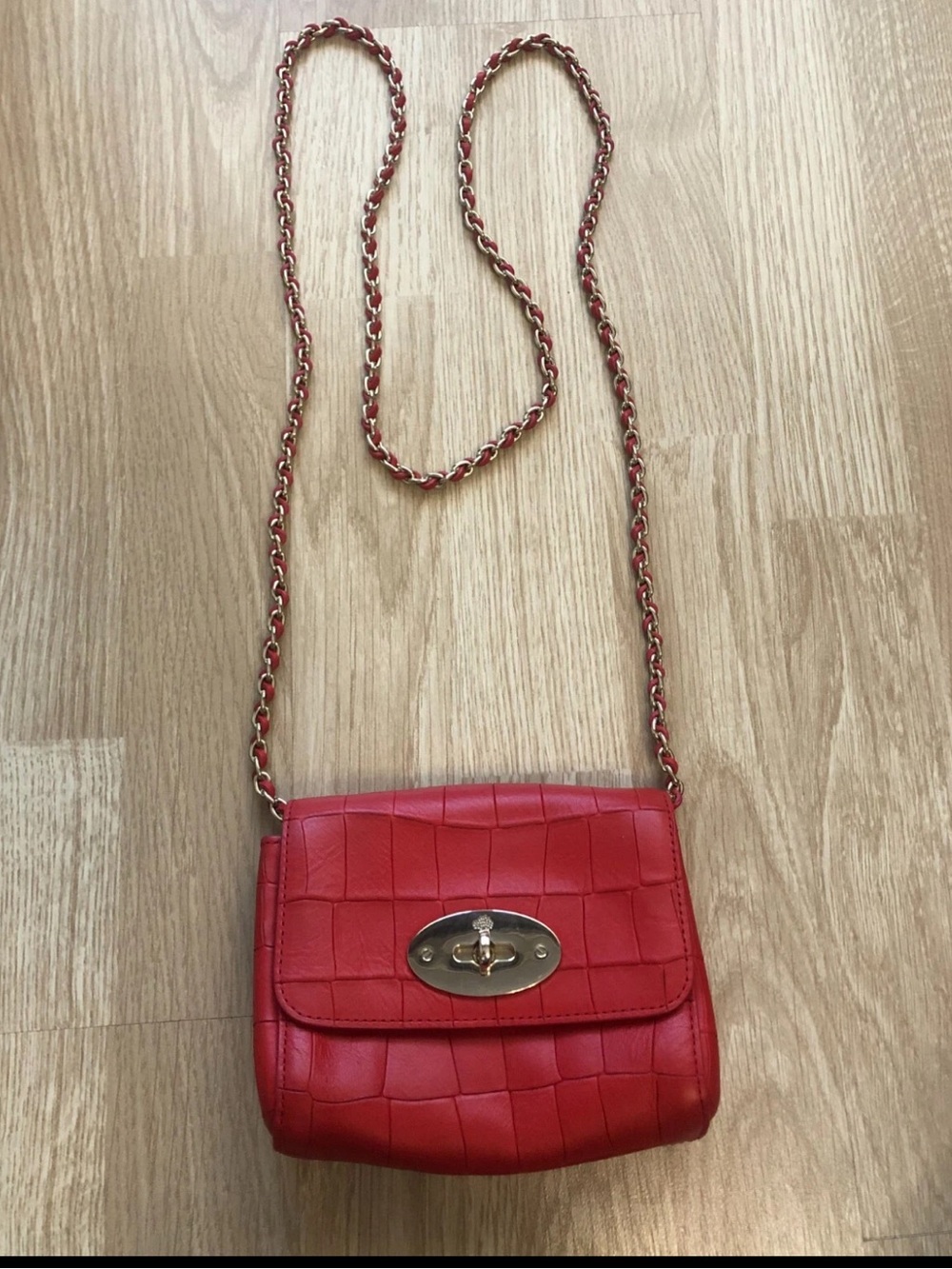Mulberry Red Quilted Leather Crossbody with Gold Chain